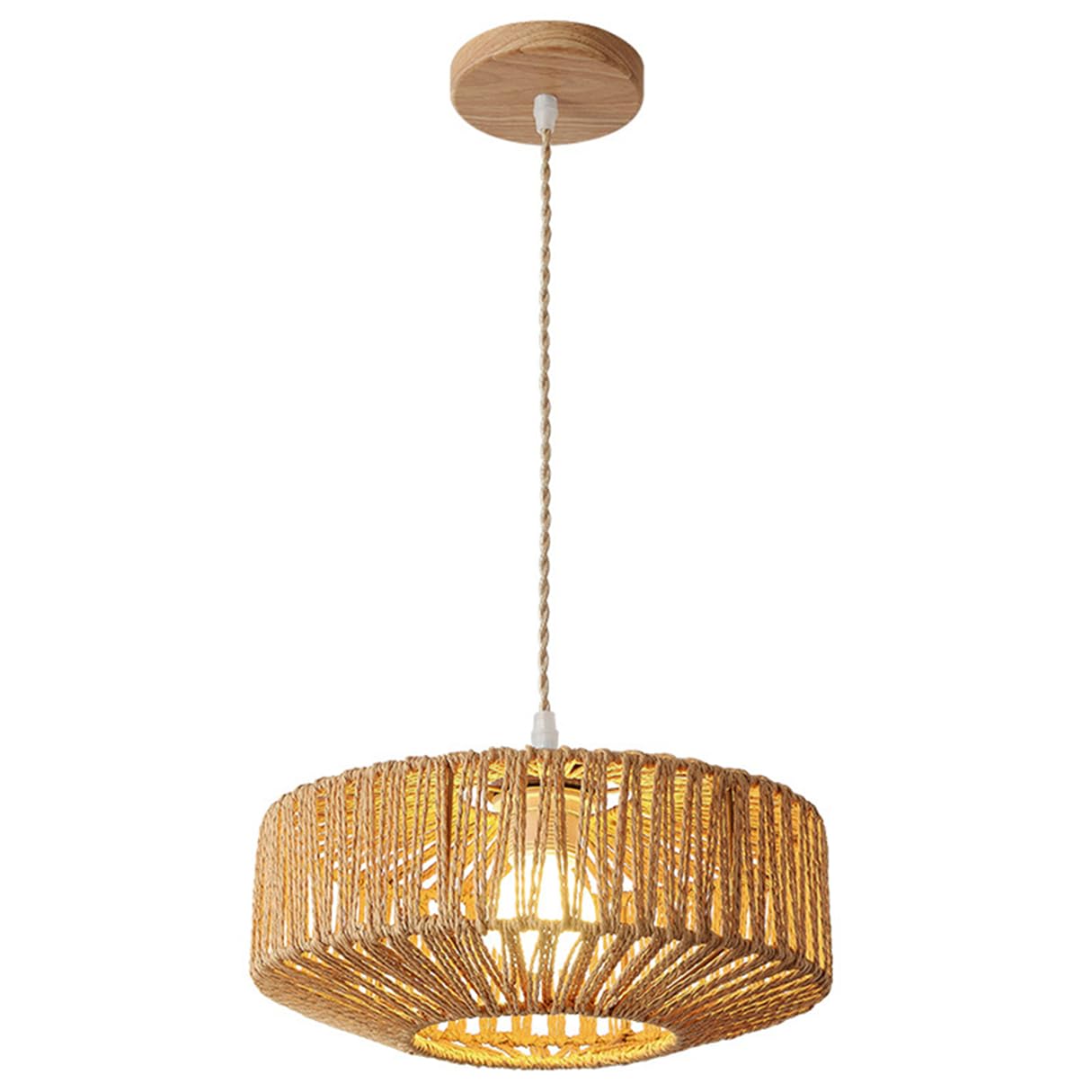 CSSYKV Hemp Rope Lantern Pendant Light Fixtures Adjustable Wicker Chandelier Boho Unique Drum Lamp Shade 1-Light Handmade Hanging Ceiling Lamp for Kitchen Island Sink Cafe Bar Counter