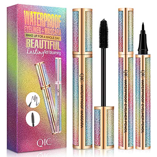 4D Silk Fiber Lash Mascara and Eye Pencil Value Pack，Luxuriously Longer，Thicker，Voluminous Eyelashes，Dramatic Extension，Natural Waterproof Smudge-Proof & Long Lasting Charming Eye Makeup ，1 Set，Combo