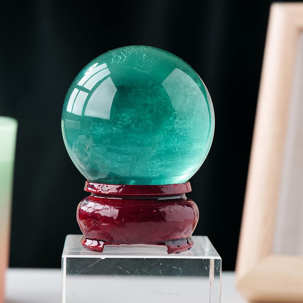 Boule de fluorite verte naturelle : superbe cristal de 4,5 cm à offrir pour le bureau