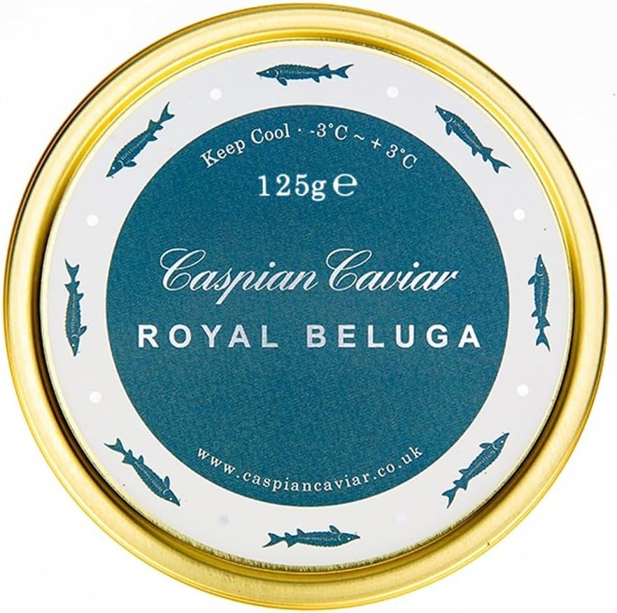 Caspian Caviar Royal Beluga Hybrid Caviar 125g | Premium & Luxury Sturgeon | Malossol Caviar with Large Dark Grey Pearls | Rich, Buttery & Creamy Flavour | Perfectly Farmed in Italy