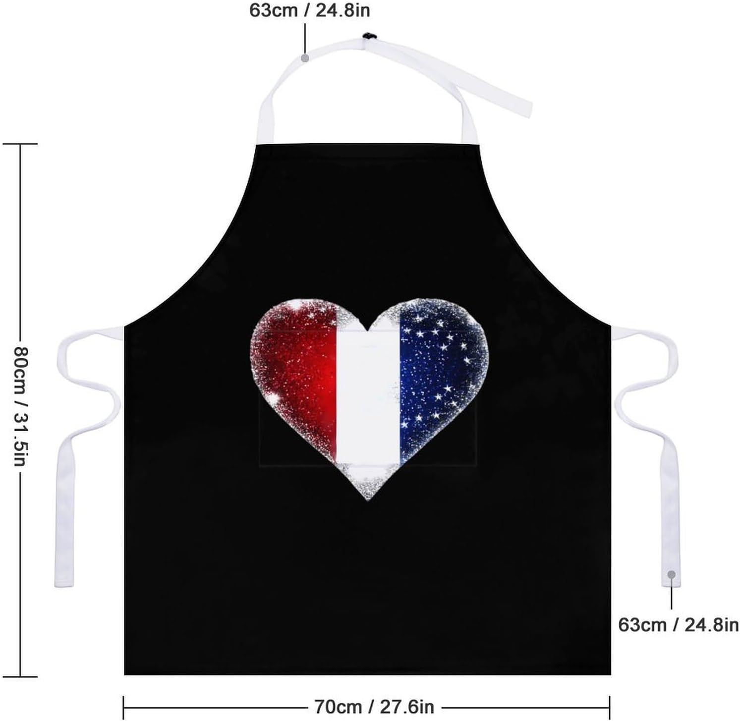 Glitter France Flag Funny Apron Chef Aprons with Pockets for Gardening Cooking Kitchen
