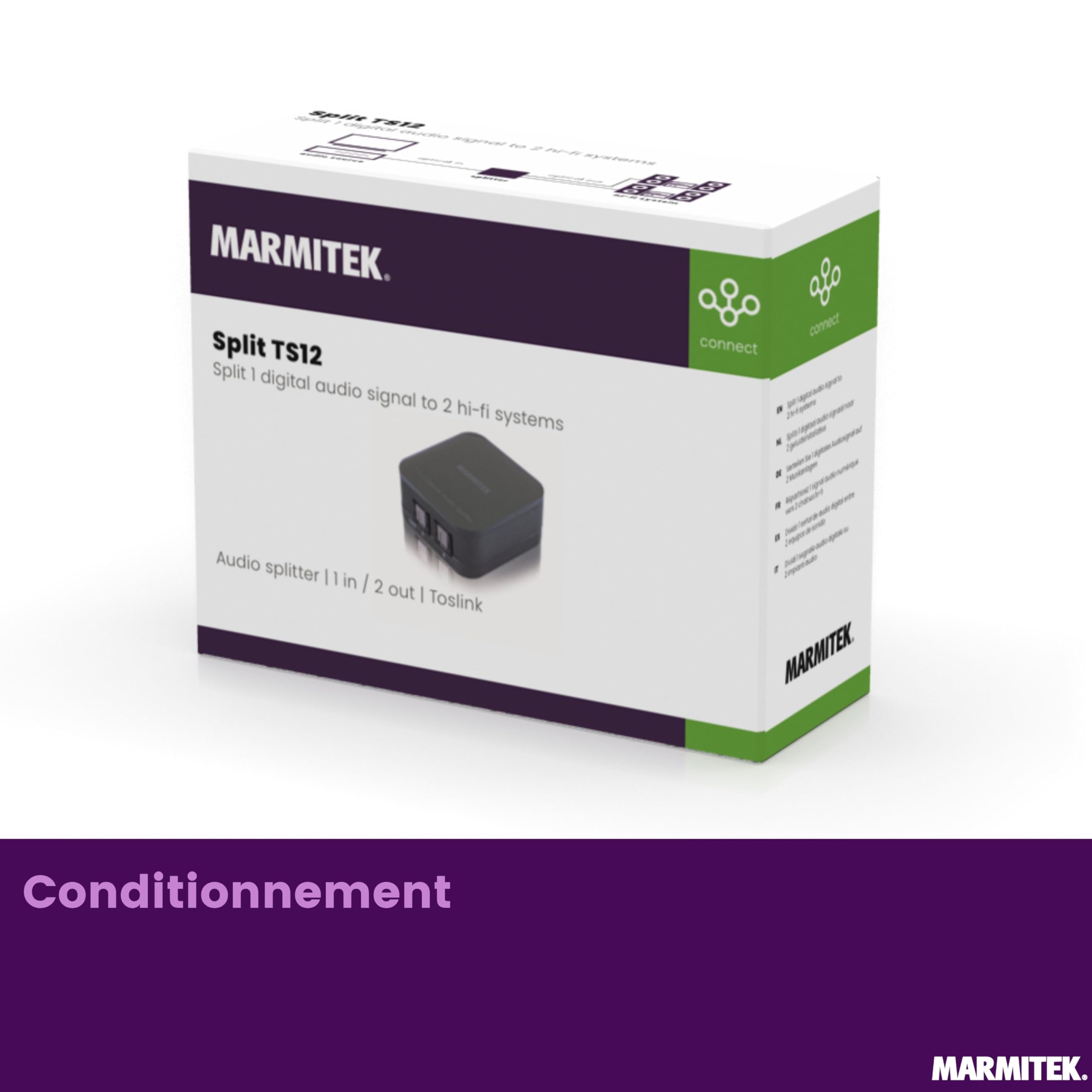 Doubleur Optique - Marmitek Split TS12 - Toslink Audio Splitter - Repartiteur SPDIF - 1 entrée / 2 sorties - 192 kHz - aucune perte de qualité grâce aux amplificateurs intégrés