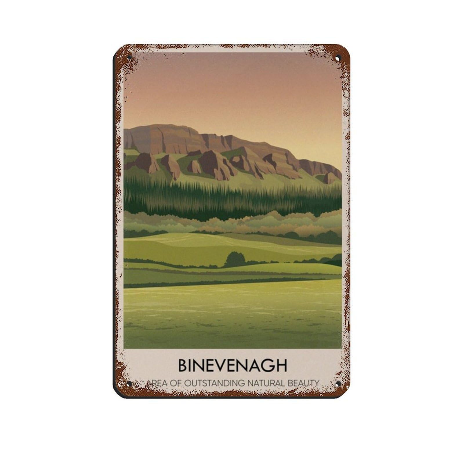 Lxwnze 20L X 30W Cm Binevenagh Aonb Travel Poster Retro Poster Metal Tin Sign Chic Art Retro Iron Painting Bar People Cave Cafe Family Garage Poster Wall Decoration 8X12inch(20X30cm)