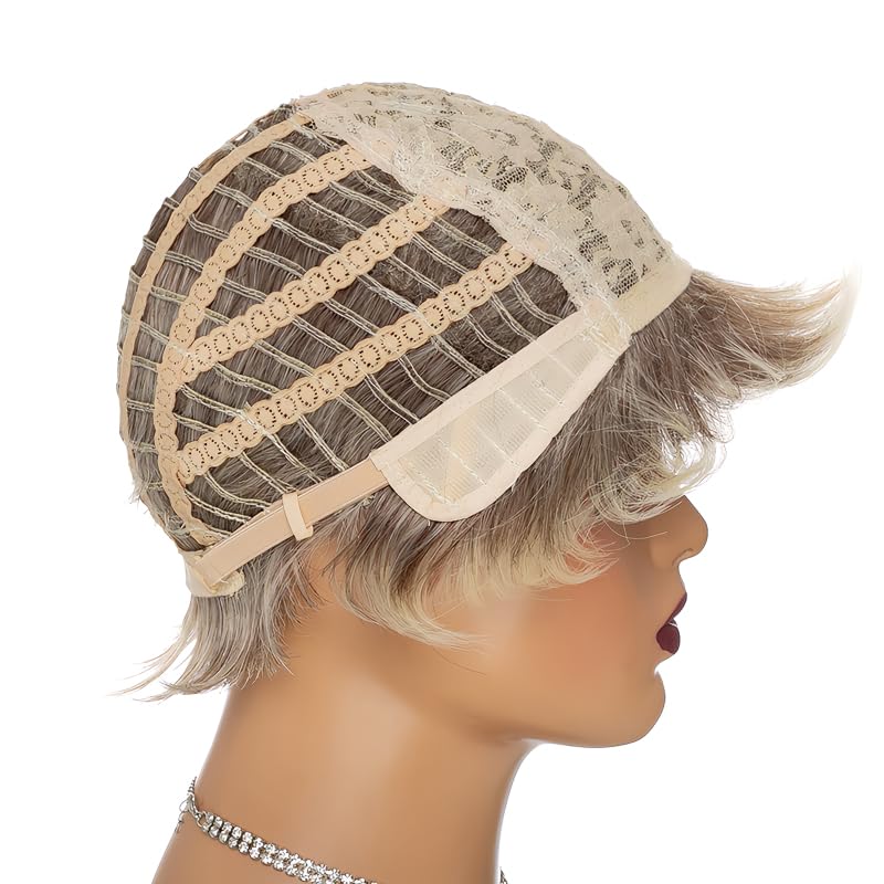Perruque de cheveux courts blonds gris résistante à la chaleur - 5