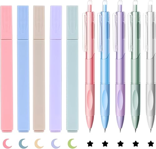 Resaltadores y bolígrafos de la Biblia en colores pastel, no se corren, de secado rápido, 5 resaltadores estéticos de colores surtidos y 5