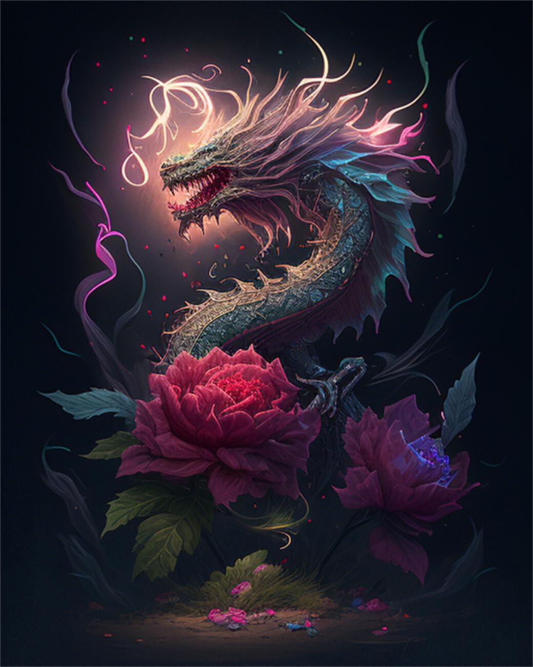 AYAOYANGGO Animal DIY Bead Embroidery Kit Fantasy Dragon DIY Set with Beads Hand Made Beading Painting Kit from Needlework Handcraft Needle Arts Decor 60x80cm