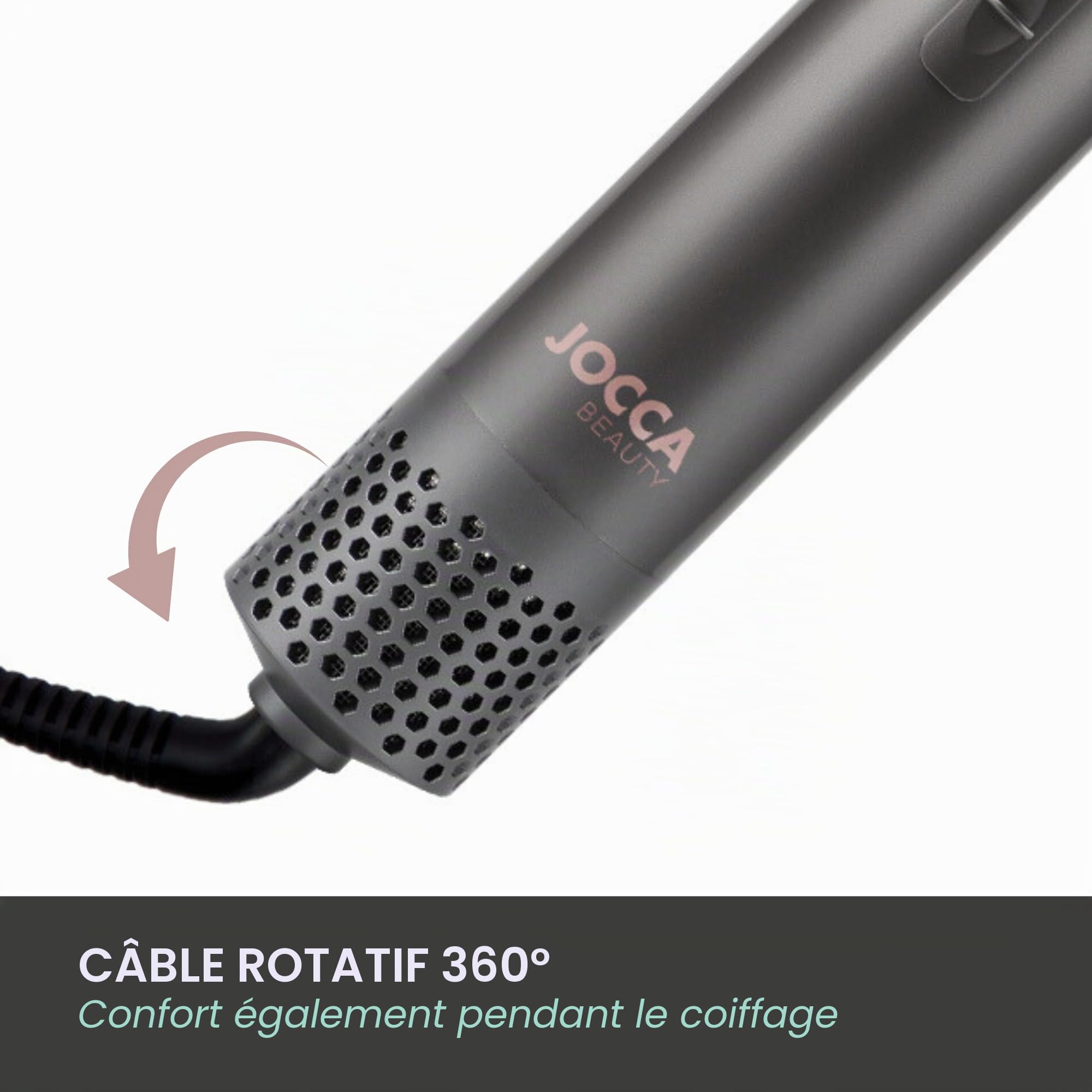 Jocca Brosse Chauffante 5 en 1, 800-1000W, Multifonction : Sèche-Cheveux, Lisseur, Boucleur et Volumateur, Cinq Accessoires Interchangeables, Étui Premium Inclus