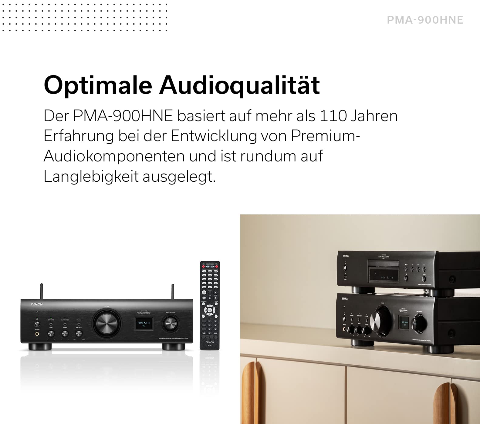 Denon PMA-900HNE HiFi Verstärker, Stereo Verstärker mit HEOS Built-in, 2x85W, eingebauter Phono-Vorverstärker, Hi-Res Zertifiziert, AirPlay 2, Bluetooth, Schwarz