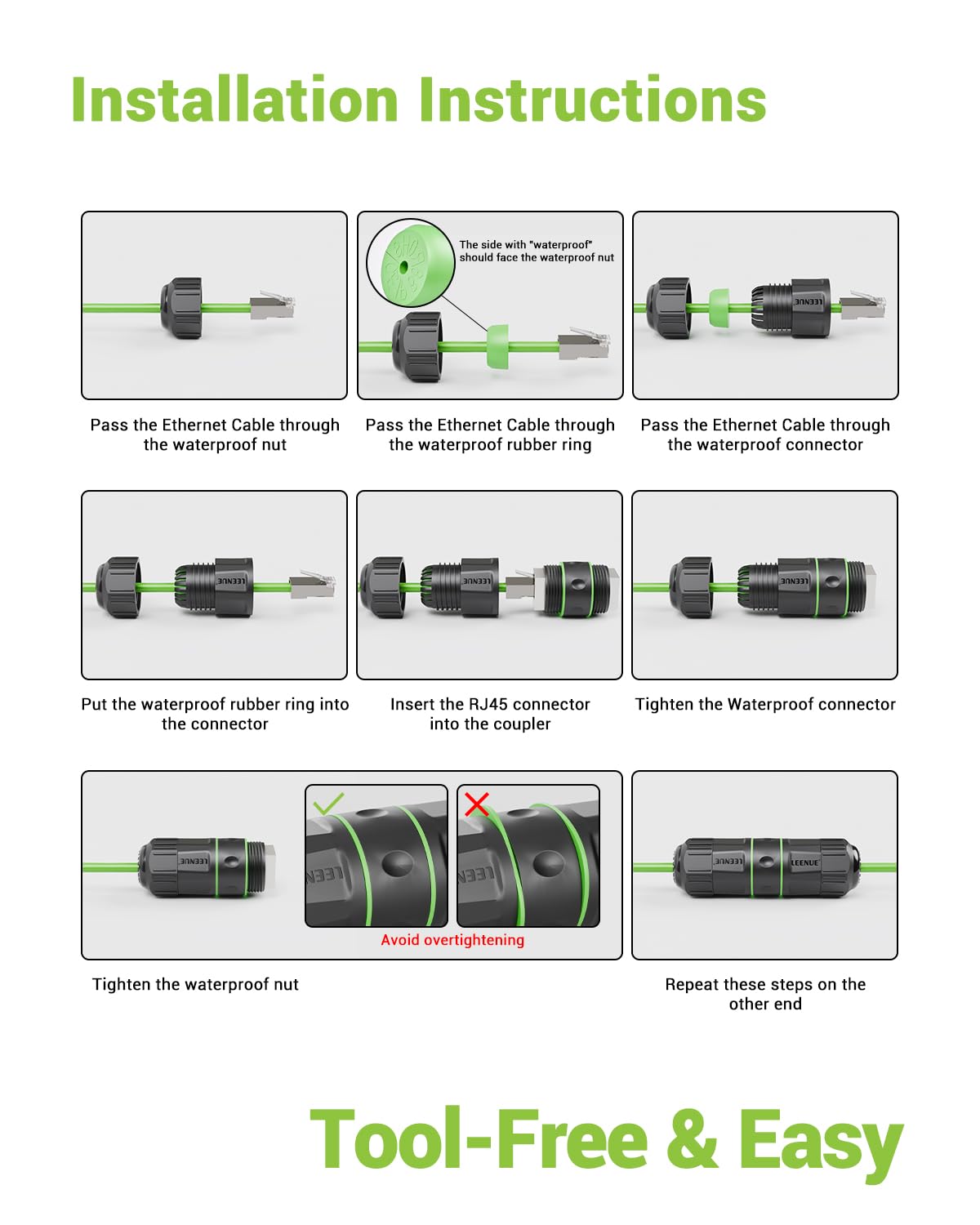 Lot de 5 coupleurs RJ45 étanches Cat7, 10 Gbit/s, IP68 - Coupleur Ethernet femelle vers femelle, plaqué or et blindé pour câbles réseau CAT7/CAT6A/CAT6