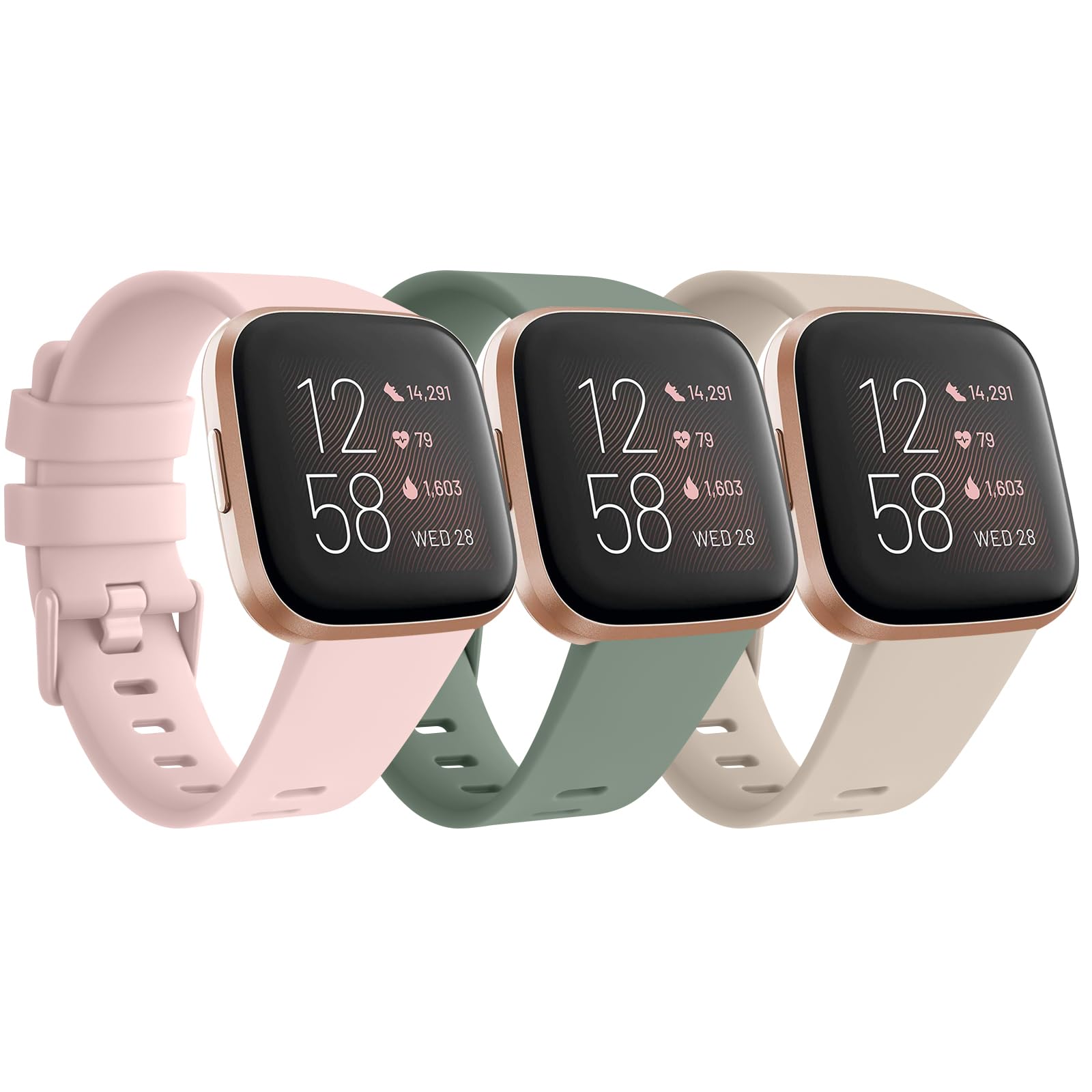 Pack 3 Straps for Fitbit Versa 2 Strap/Versa Strap for Women Men, Silicone Sport Replacement Wristband for Fitbit Versa Lite/Versa 2/ Versa (Nude Pink/MilkTea/Cactus, L)