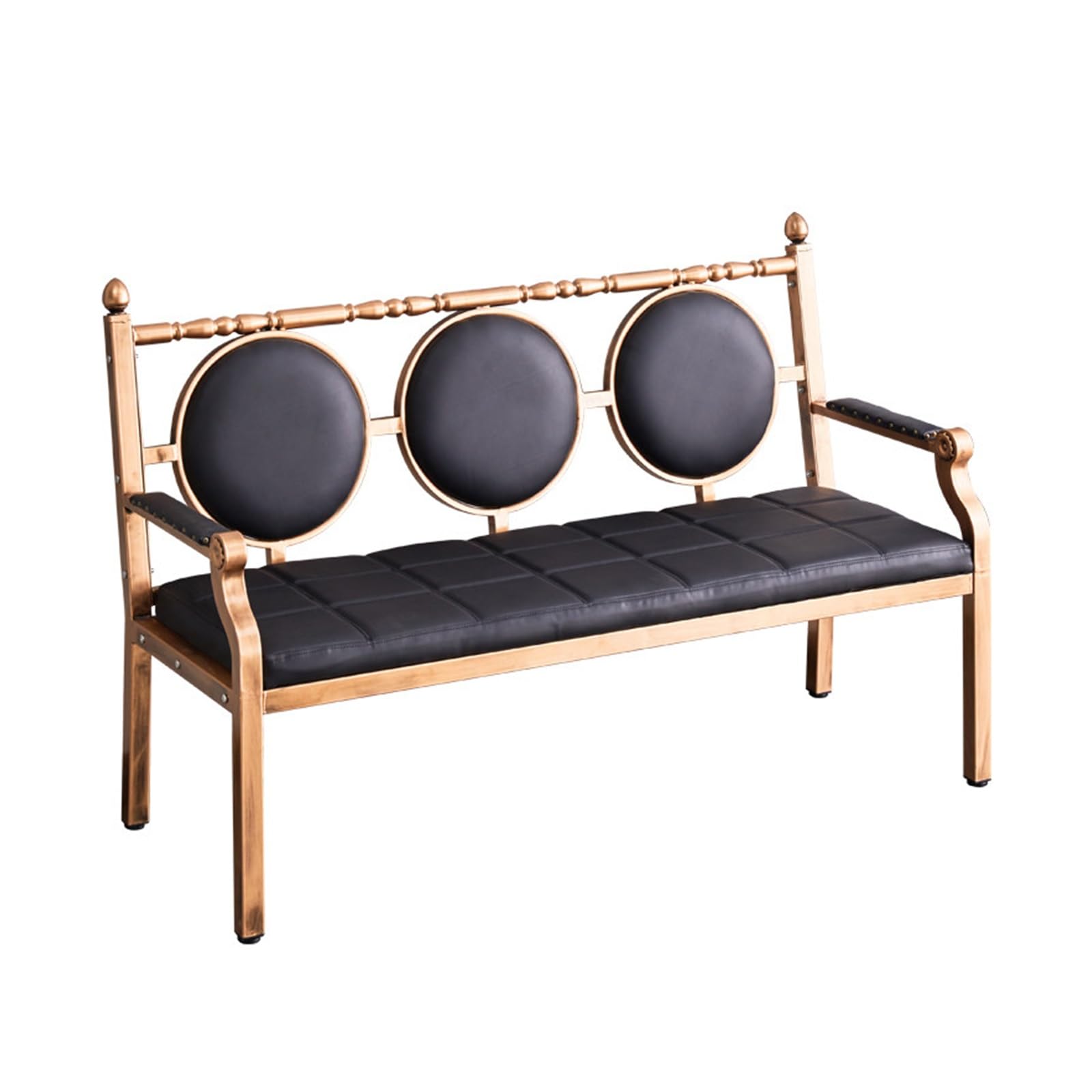 Wartebank, Empfangsstuhl aus Leder mit Metallgestell und ergonomischer Rückenlehne, für Büro, Klinik, Lounge, Empfang, Wartezimmer (Schwarz 152 cm)