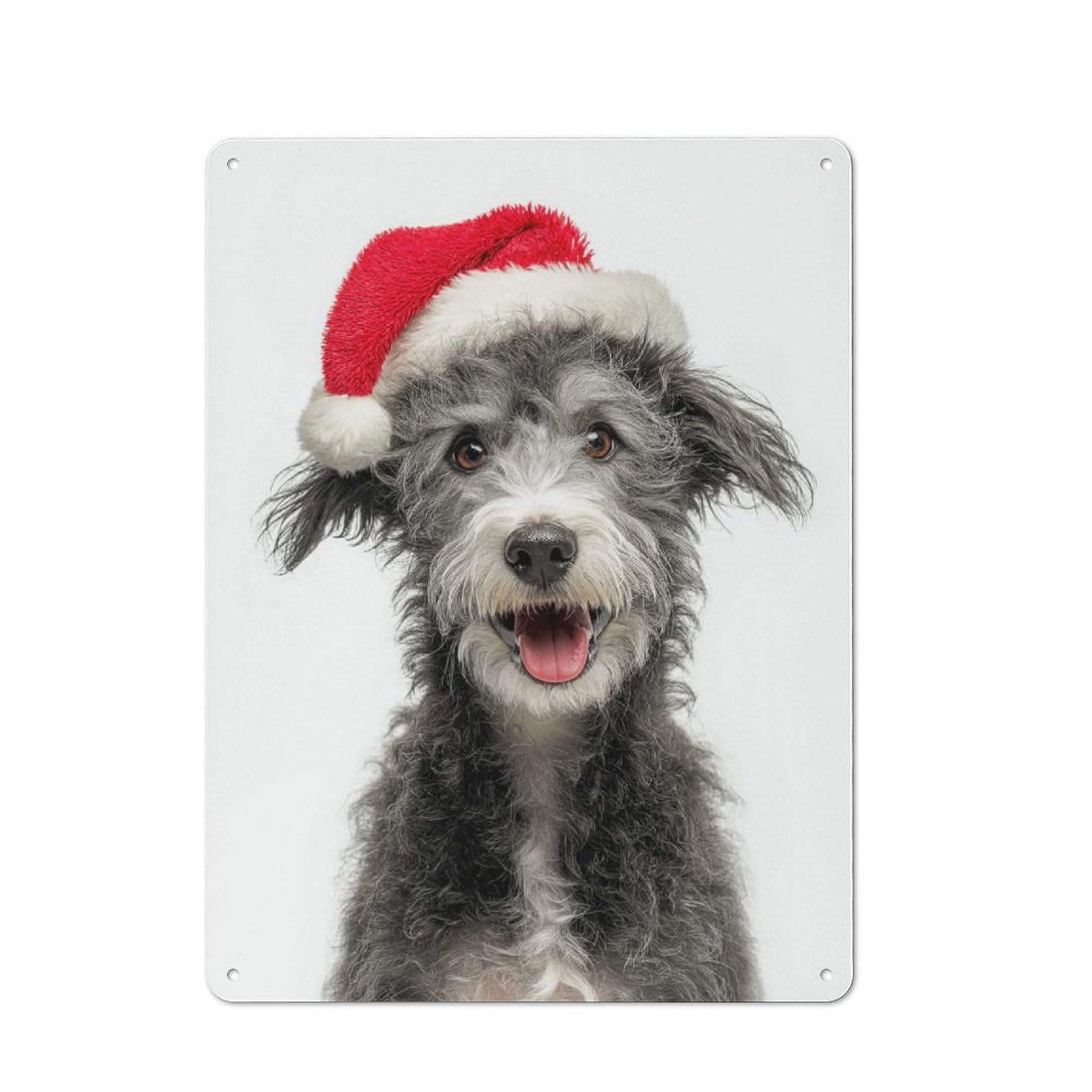 Junmoney Pumi Dog With Santa Hat Portrait Rustic Metal Sign 40X30cm For Lounge Or Reading Corner, For Reading Corner Decorators