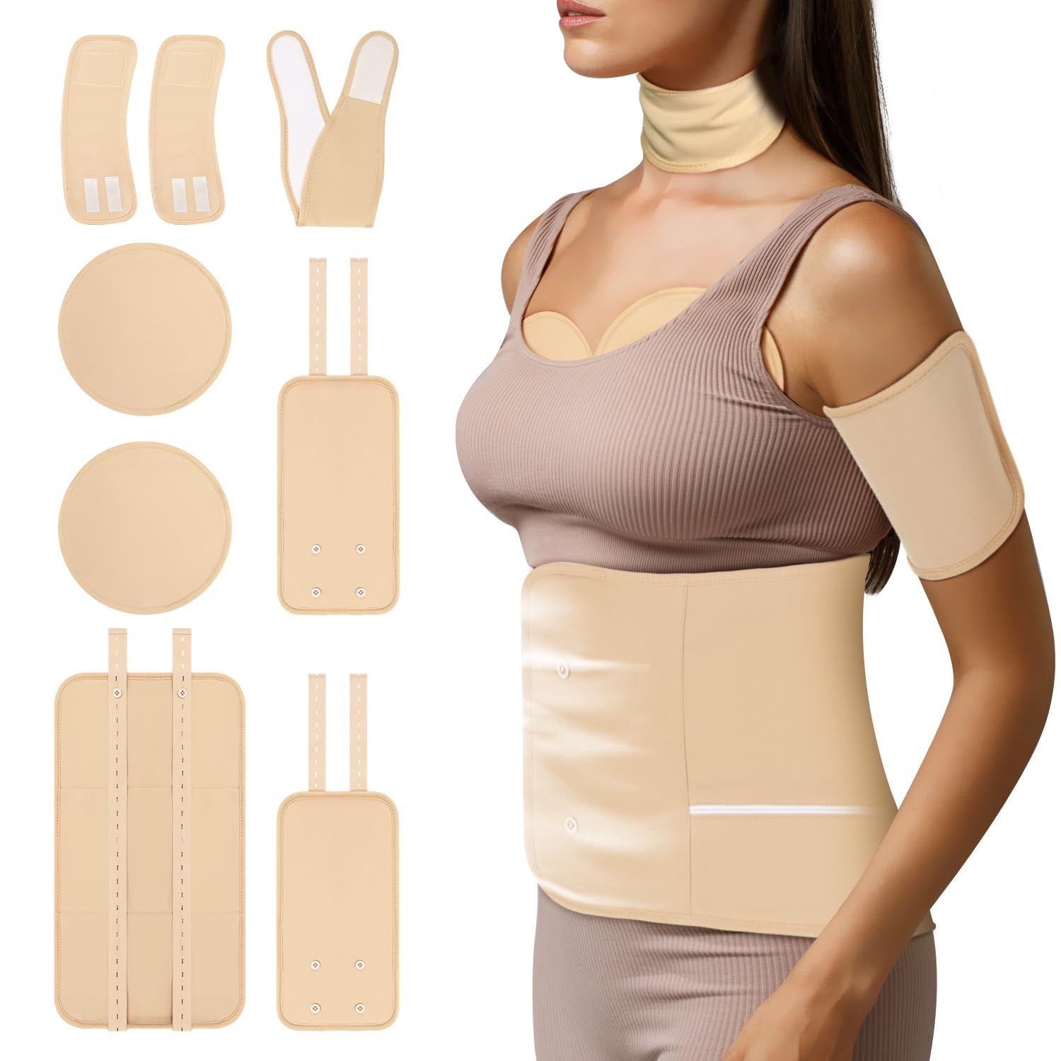 8pcs Castor Oil Pack Wrap, Reusable Castor Oil Organic Cotton Pack Liver Detox Insomnia Constipation and Inflammation for Neck Arms Waist Knee with Adjustable Elastic Strap