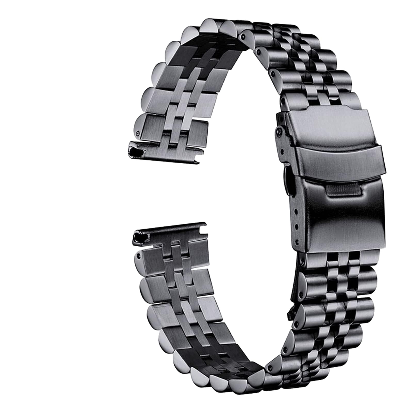 Cinturino in Metallo Acciaio Inossidabile 18mm 20mm 22mm 23mm 24mm 26mm Cinturino con Doppia Fibbia di Ricambio Cinturino da Polso Nero, Bracciale in Argento