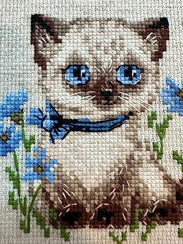 Image of RIOLIS - Siamese Kitten 2118, Cross Stitch Kits 6 inch x 6 inch, Cross Stitch Kits for Beginners & Advanced, Crossstitching Kit Adult, Embroidery Counted Stitching Kit