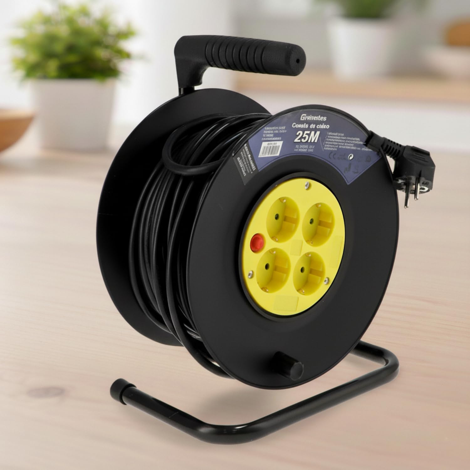 M mimotec - Kabeltrommel für den Außenbereich, 25 m, 4 Steckdosen, 3200 W, 16 A | Kabel H05VV-F 3G1,5 mm² | Kinderschutz | Verlängerungskabel für Garten, Garage und Werkstatt