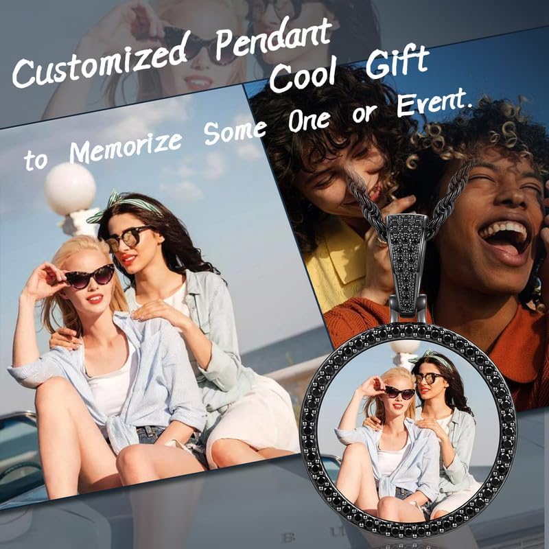 YIMERAIRE 18K Gold Plated Circle Picture Necklace Engraved Dog Tag Text Circle Chain Picture Necklace Personalized Photo Pendant With Rope Chain For Men Women - Image 5