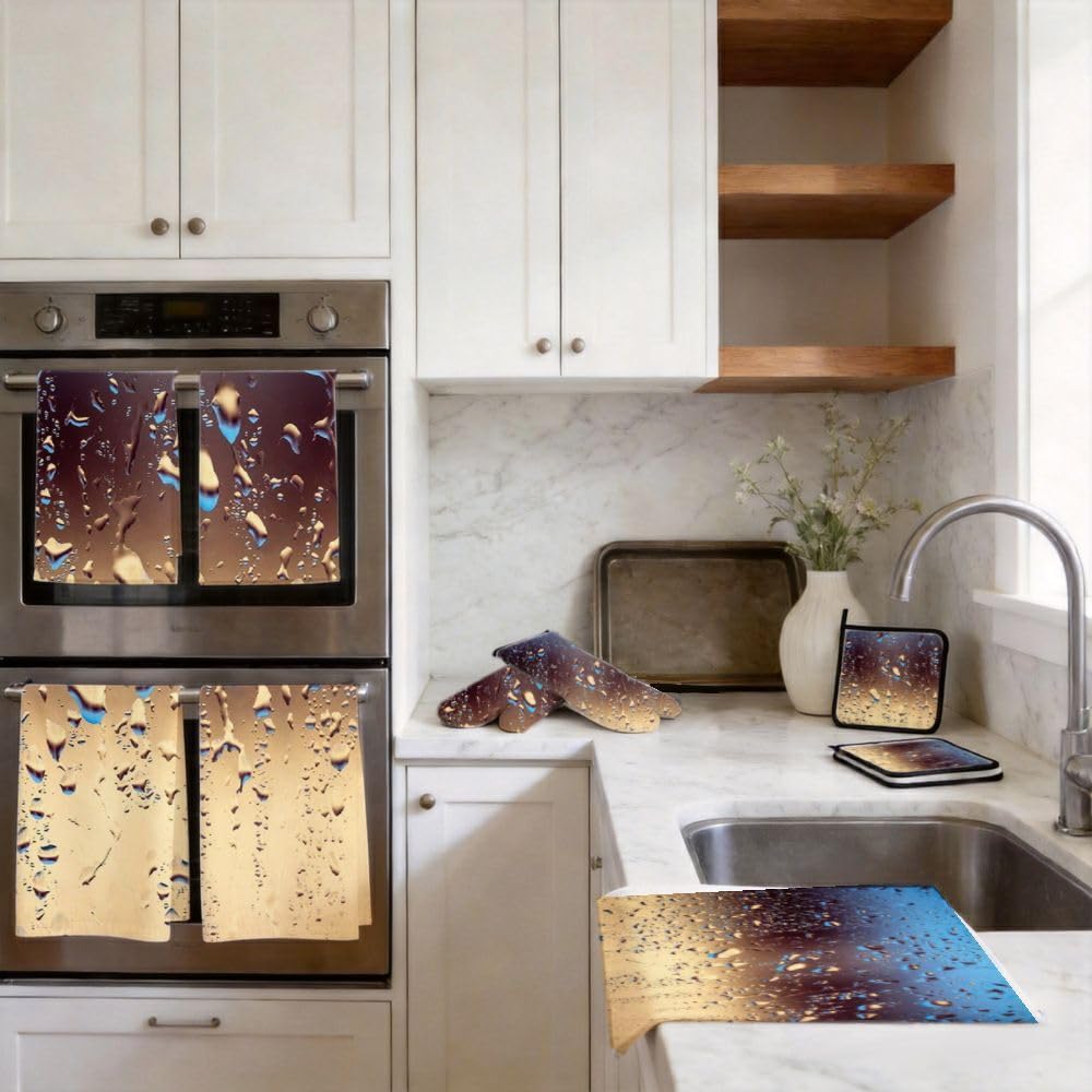 9PCS Pioggia Finestra Vetro Cucina Decor e Accessori Set