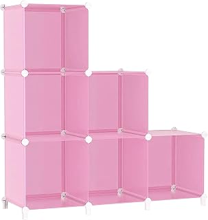 AWTATOS Pink 6-Cube Stackable Storage Organizer - DIY Closet Shelves for Kids Bedroom, Toys, Clothes, Books - Portable Modular Shelf