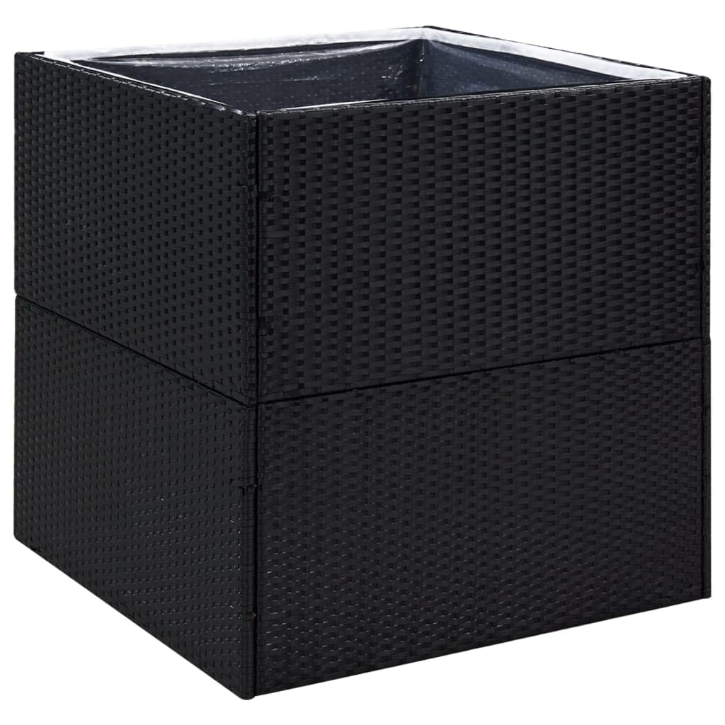 Donica ogrodowa czarna 80x80x80 cm rattan PE kwietnik skrzynka na kwiaty taras balkon ogród stojak na rośliny z nylonowym wkładem odpływem wody