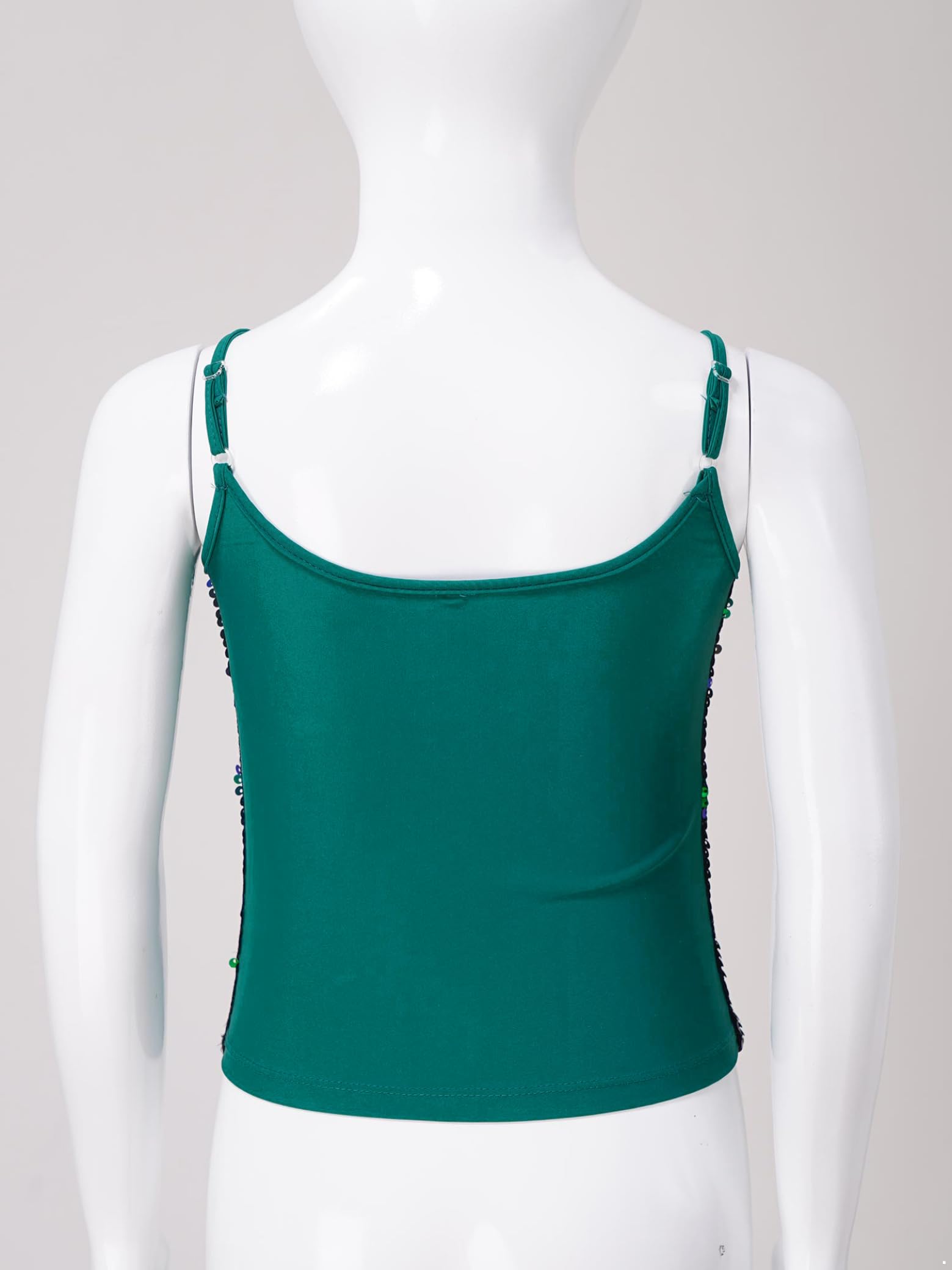 Sxiwei Błyszcząca koszulka dziewczęca z cekinami, podkoszulek tank top, ramiączka, koszulka typu spaghetti, koszulka na ramiączkach, jazz, taniec, krótki kostium do tańca