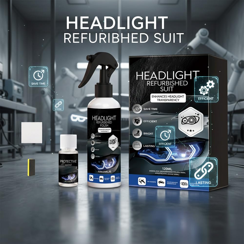 ROVIA Automotive Headlight Restoration Kit: Fast & Easy Car Headlight Cleaner for Oxidized, Yellowed Headlamps - Refurbishing Fluid Restores Clarity & Brightness for All Vehicle Types (1pcs) - 3
