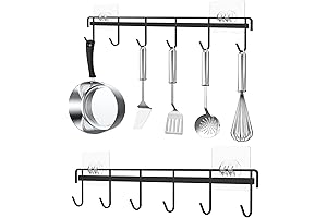 Kitchen Rack Wall Mounted Black Adhesive Hook Hanger Storage 2-Pack
