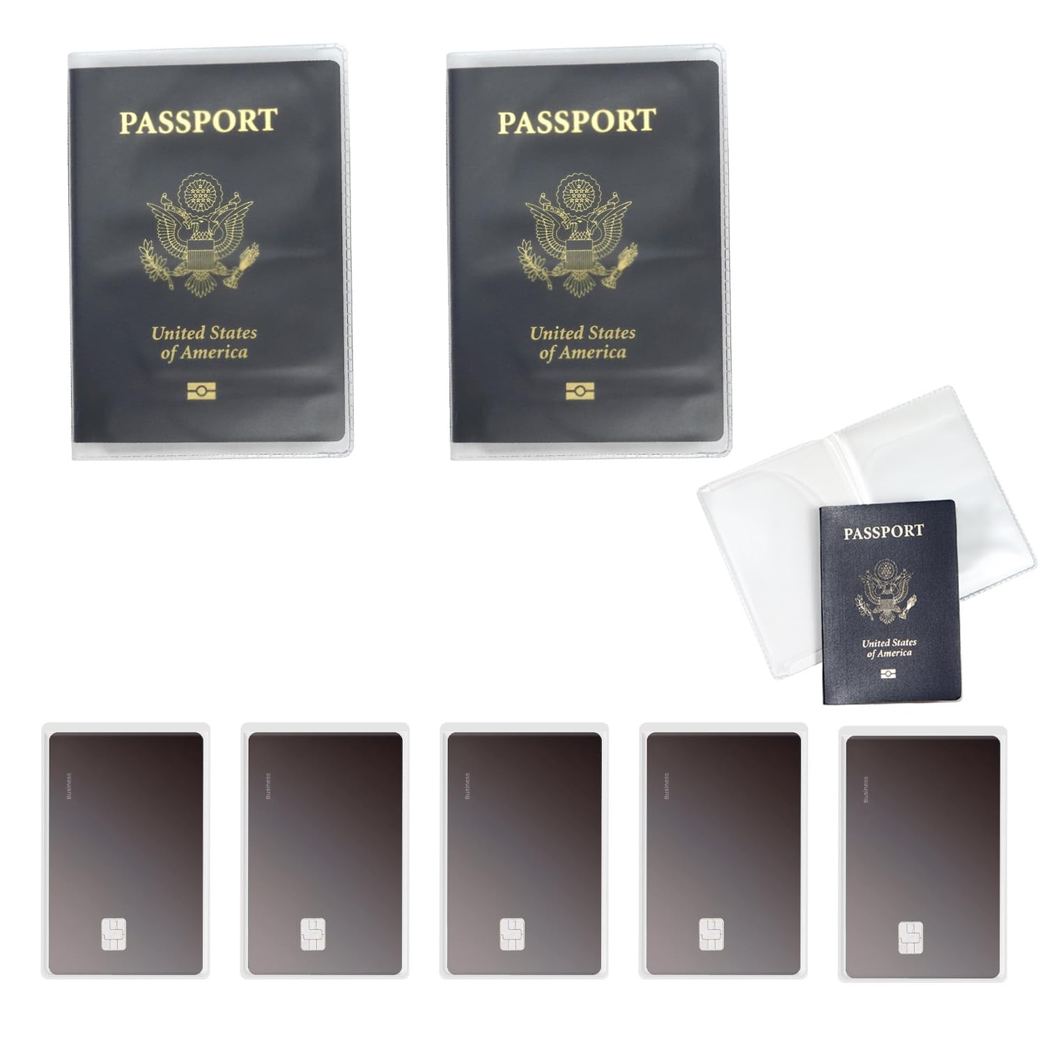 2 Passport Cover For Men Women Passport Holder Transparent Waterproof Passport Protector With 5 Card Sleeves (2 Passport Cover + 5 Card Sleeves, Polyvinyl Chloride)