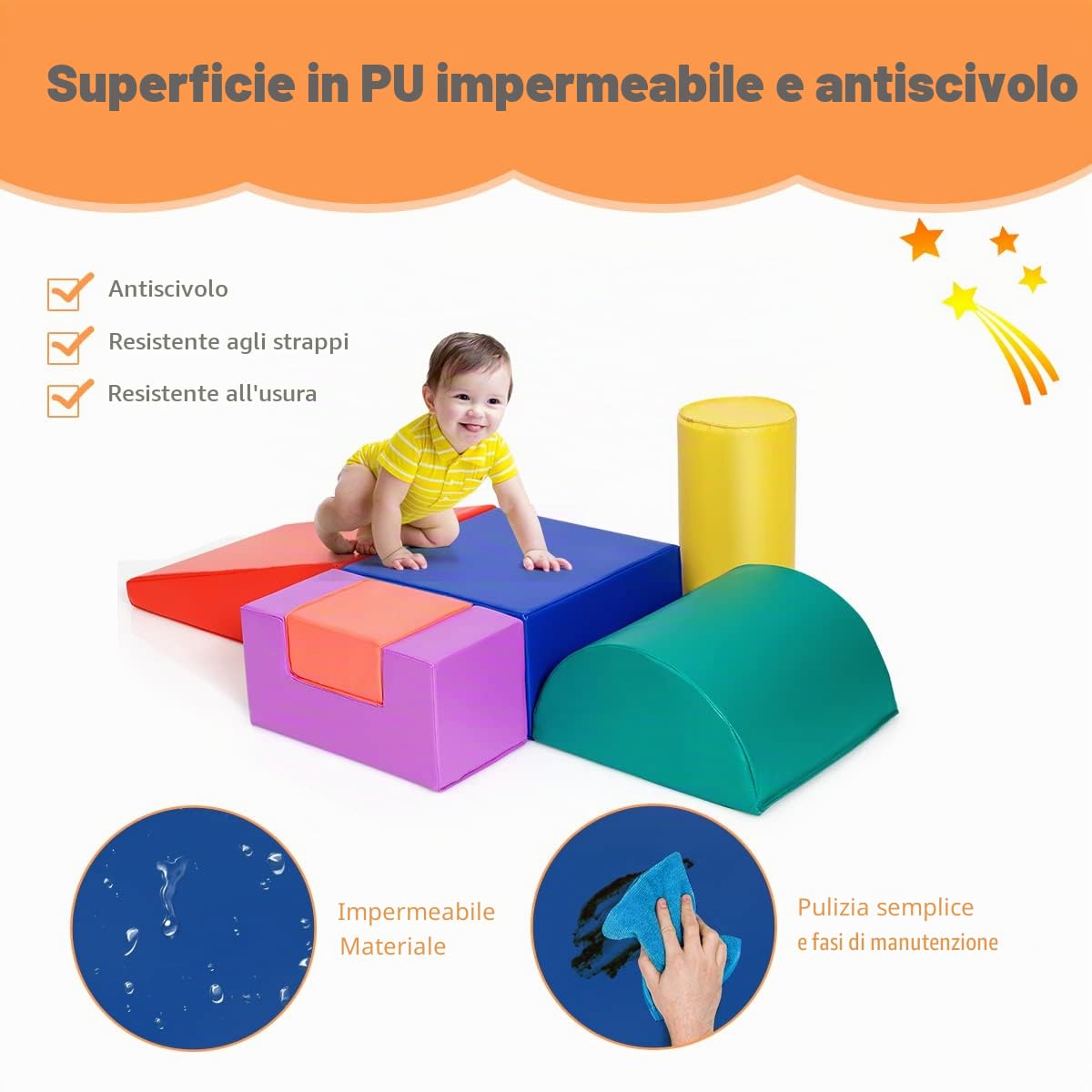 LIFEZEAL Set di 6 blocchi di costruzione in schiuma per bambini, moduli di capacità motorie in schiuma con scivolo - giocattoli educativi, in PU ed EPE, per casa, scuola materna (colorato 2)