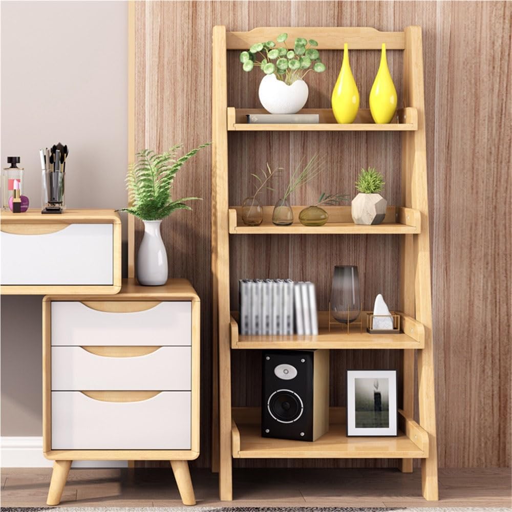 Wooden 5-Tier Ladder Shelf, Multipurpose Freestanding Display Leaning Storage Shelves, Open Bookshelf for Bedroom, Living Room, Bathroom, Kitchen, Office
