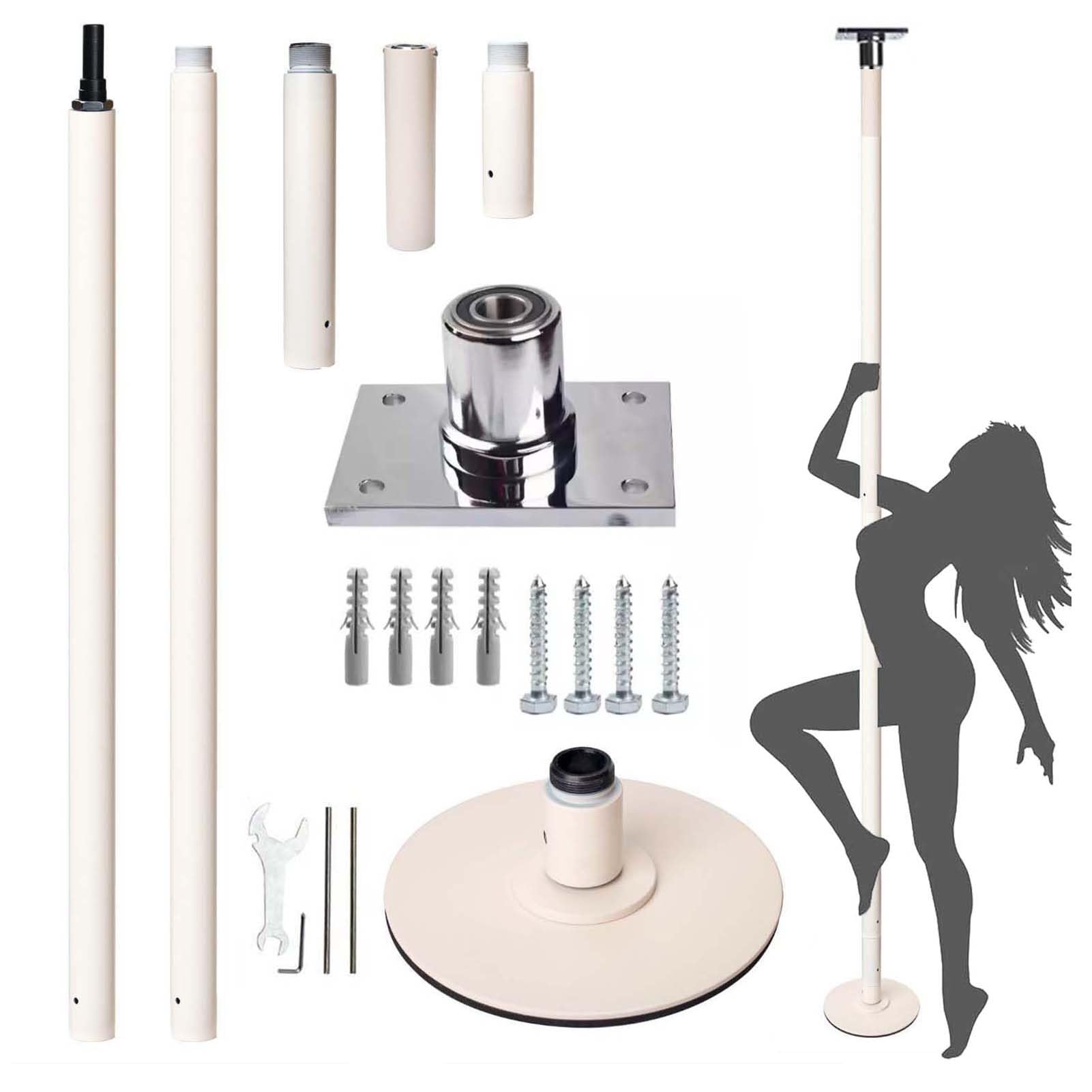 JYBNBBE White Stripper Workout Equipment Bar, Spinning Static Dancing Pole Permanent Fixed, Fixed Plate Dance Pole Kit for Home Bedroom Apartment,2.5m-3m(8.2ft-9.8ft)
