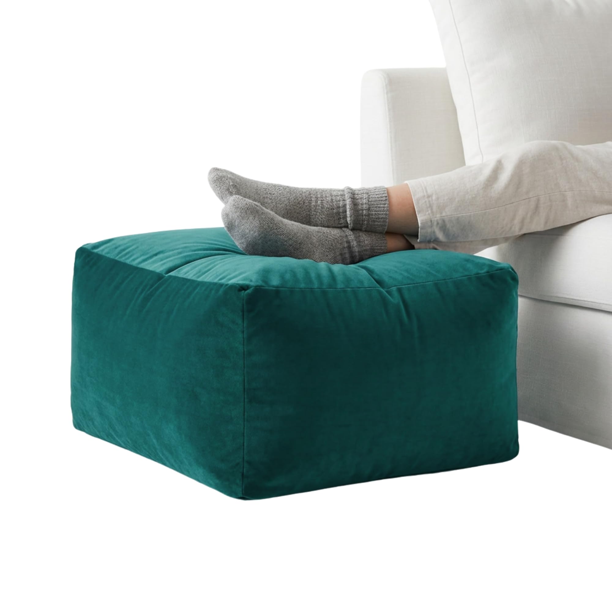 Kosiproducts Velvet Beanbag Ottoman Rectangle Footstool Pouf Chair Pouffe Soft Plush Feel (Teal 45x35x20) — image 1