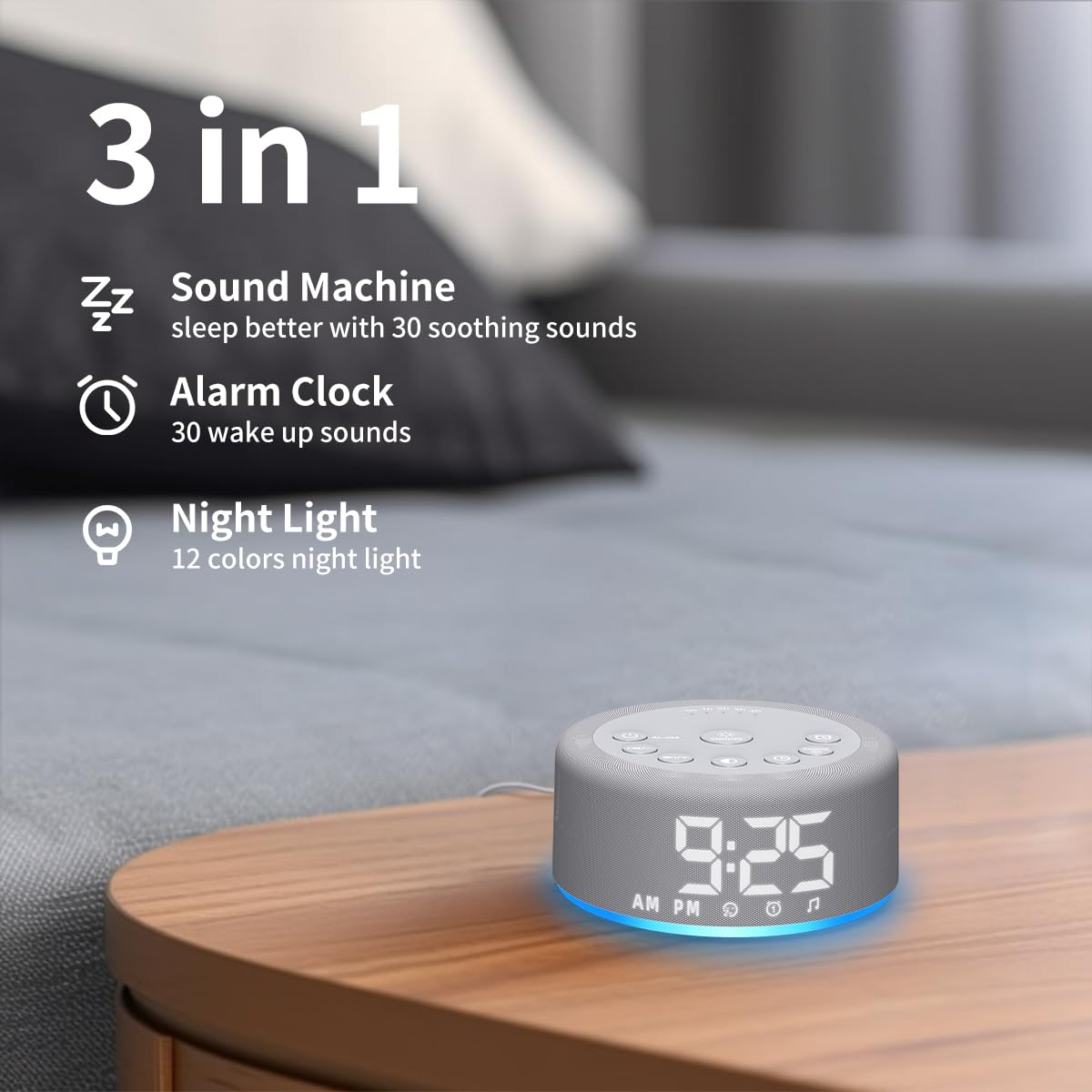 ?3 in 1? Sound Machine Alarm Clock Night Light White Noise Machine with 27 Sleeping Sounds for Baby Kids Adults 32 Level Volume Auto Off Timer Memory Function Digital Clock with 30 Wake Up Sounds
