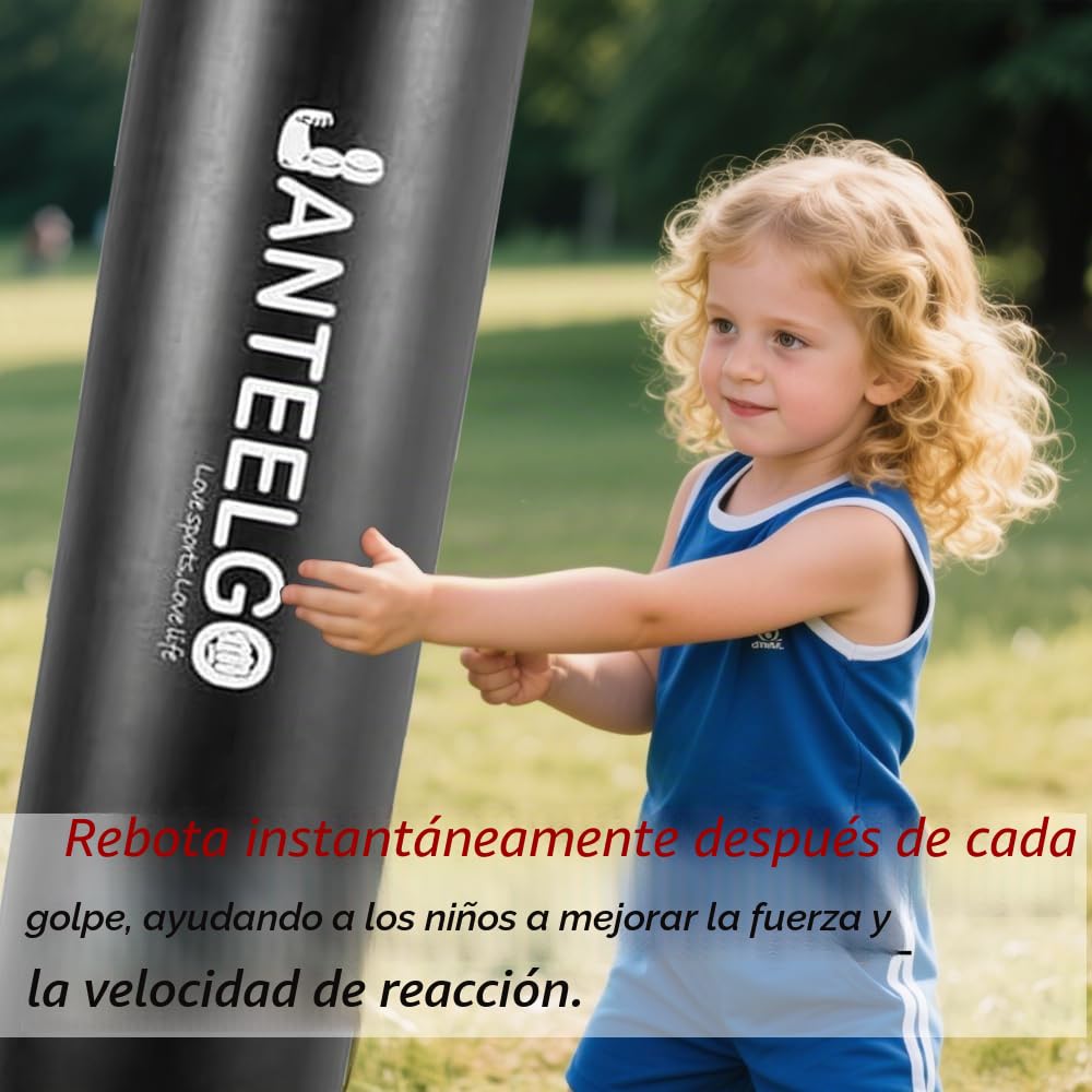 Saco de Boxeo de Pie Niños para Karate y Boxeo: JanTeelGO 150cm Punching Ball Inflable y Guantes de Boxeos - Regalos para Niñas de 3 a 12 años para Practicar Karate, Taekwondo