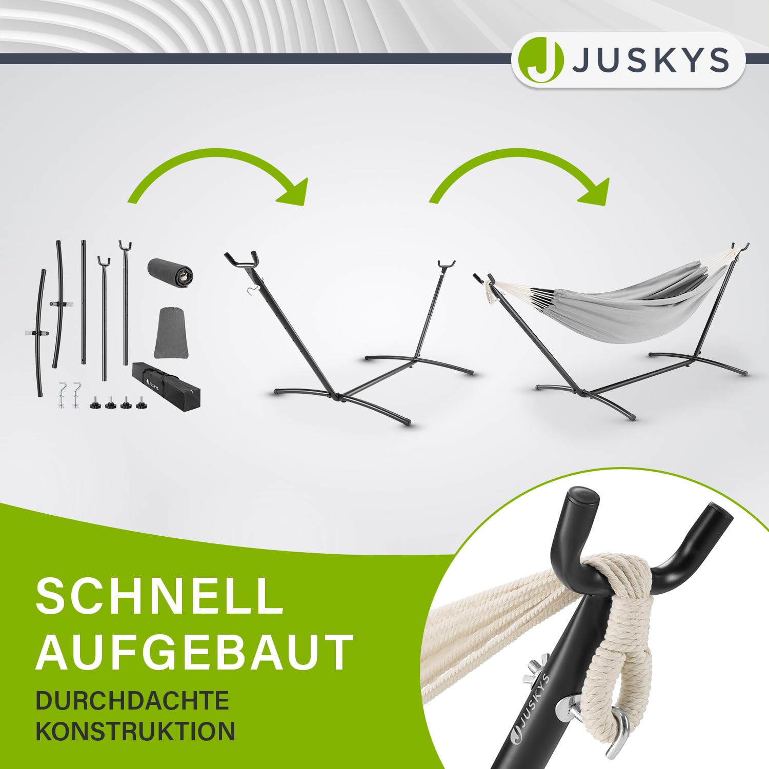 Juskys Hängematte Paya mit Gestell - Outdoor Doppelhängematte für 2 Personen - Ständer bis 200kg belastbar - Indoor doppel Hängeliege - Hellgrau