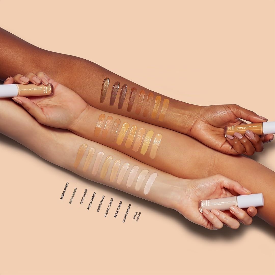e.l.f., Hydrating Camo Concealer, leggero, coprenza totale, a lunga tenuta, nasconde, corregge, copre, idrata, illumina, finish satinato, resiste tutto il giorno, 6 mL (0,20 fl oz), Medium Peach