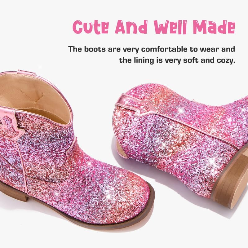 Image of Motasha Toddler Girls Cowgirl Boots Rainbow Cowboy Boot for Big Kids Western Ankle Boys Cowgirl Boot Size 2 Horse Riding Shoes Birthday Party Wedding (M7111 Gli Rainbow 2)