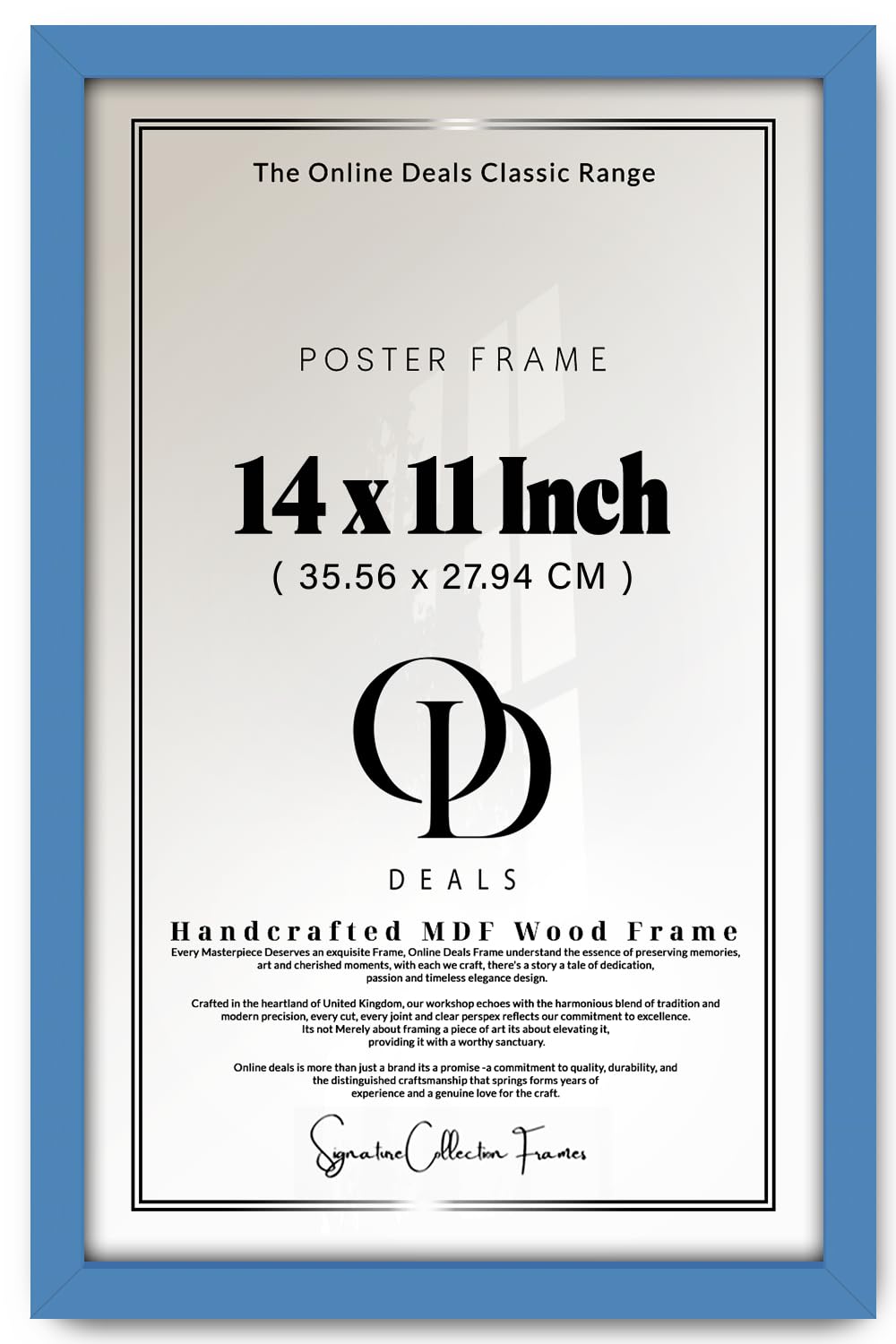 OD Deals — Sophisticated 14 X 11 Inch Poster Frame | Perspex Display For Paintings And Photographs (35.56 X 27.94 CM) Blue For Home Or Art Gallery Walls With Easy Wall Hanging And Mount Kit