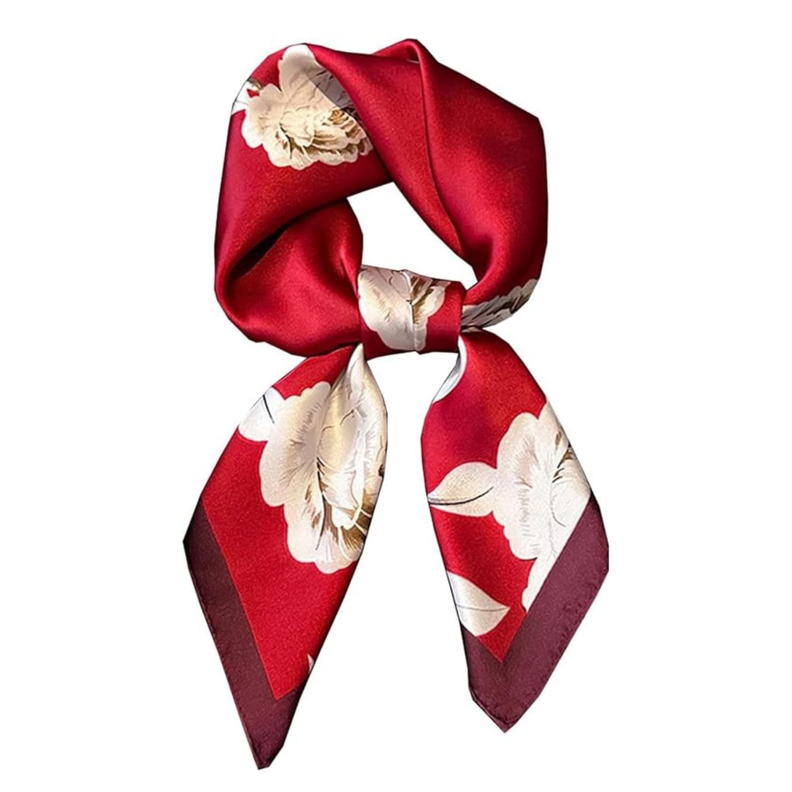 1-Piece Burgundy Camellia Print Satin Square Scarf, 70x70cm Hair Bandana and Neck Wrap, Silky Scarf for Women Stylish Everyday Wear-image-28