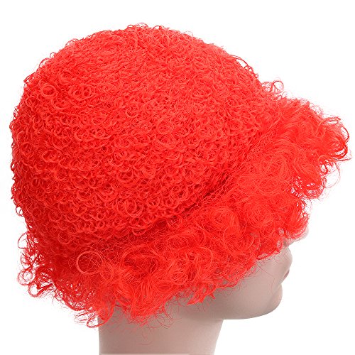 Image of FREE BEAUTY Fluffy Afro Synthetic Clown Wig for Men Women Cosplay Anime Party Christmas Halloween Fancy Funny Wigs (Red)
