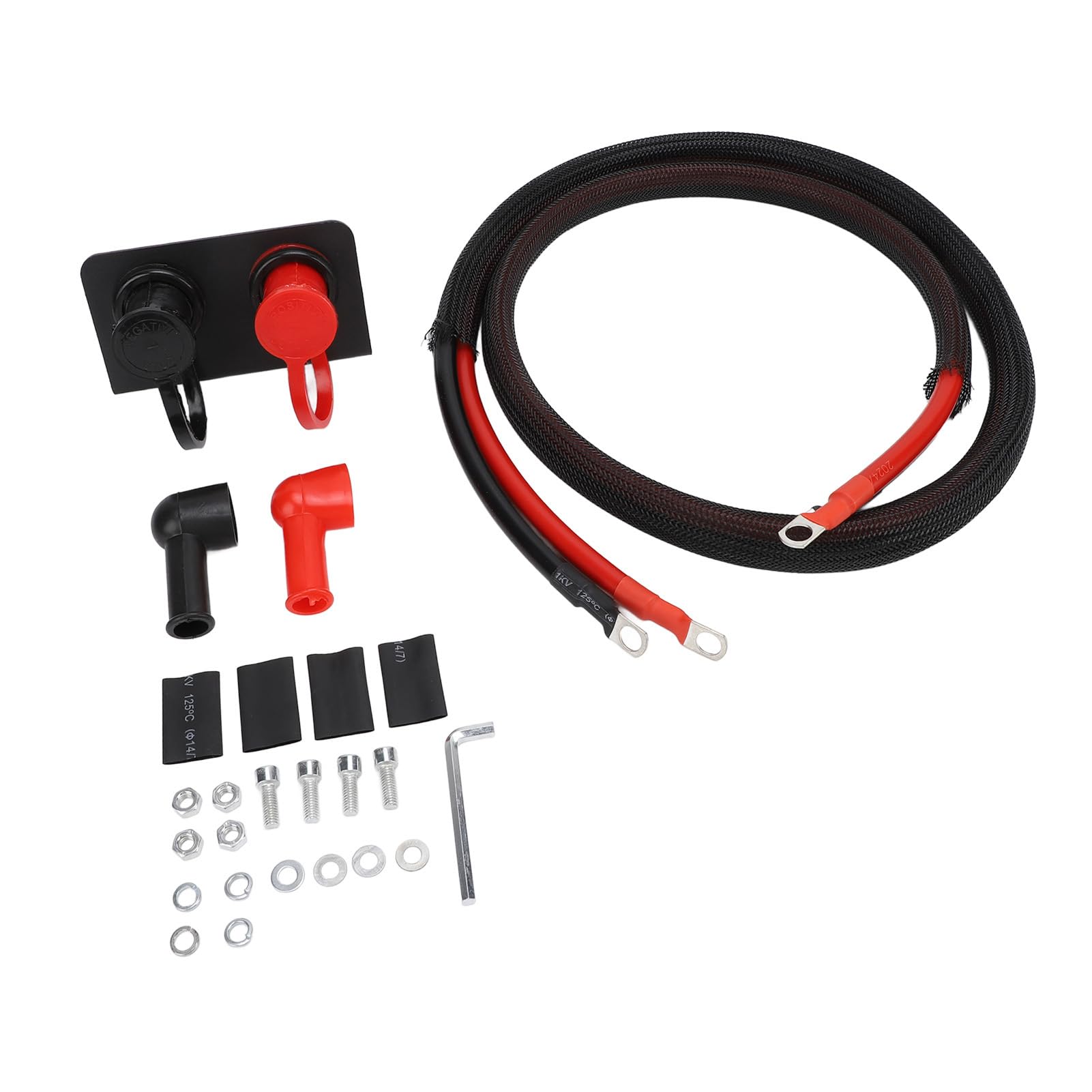 POENVFPO Terminales de BateríA Remota, Poste de BateríA de Latón de 3 Pernos de 8 Pulgadas con Cubierta, Kit de Poste de Carga de 250 A, Cable de Calibre 4 de 59 Pulgadas, Montaje en Panel para