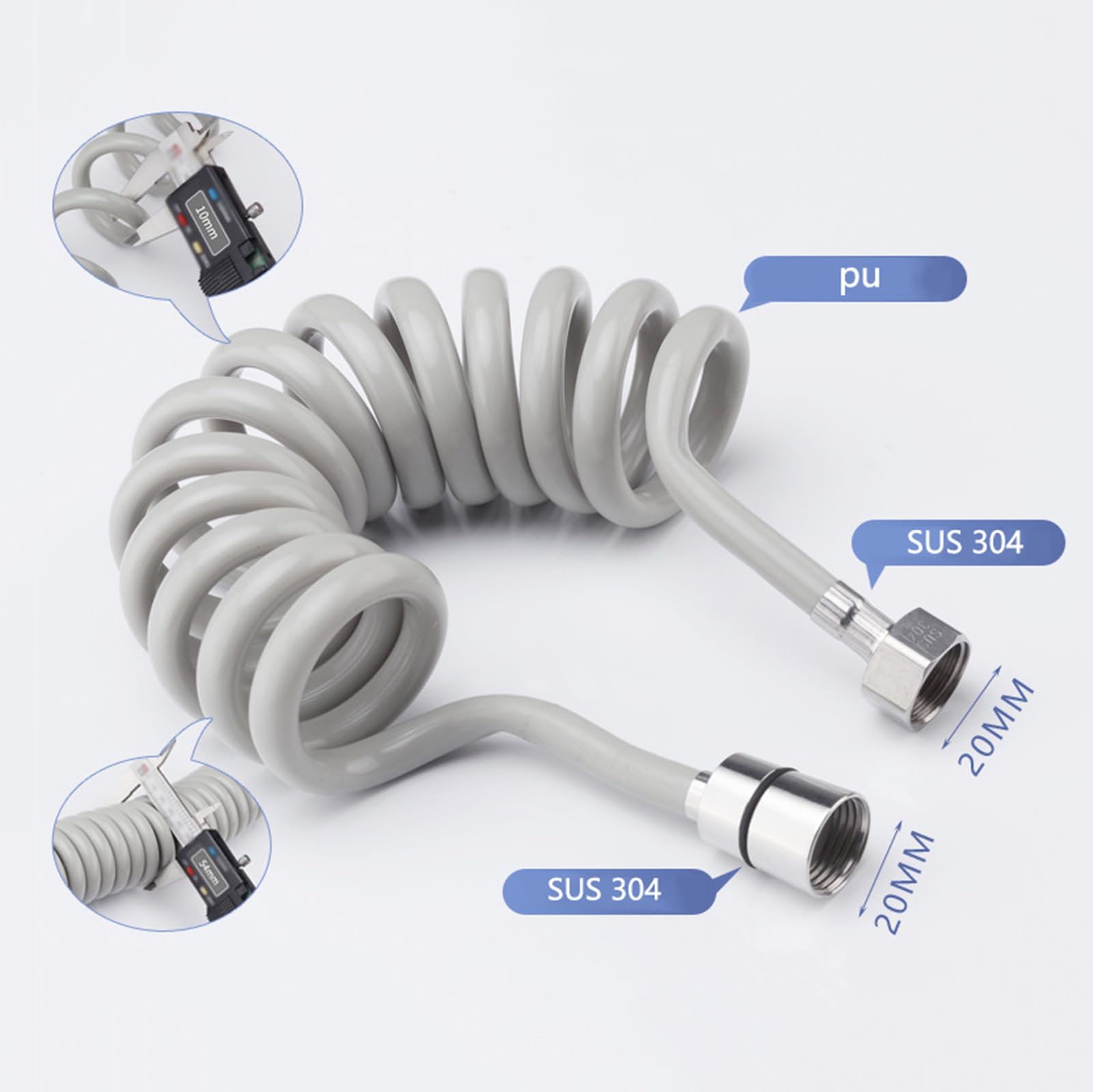 Manguera de ducha flexible de 2 m, manguera retráctil G1/2 para bidé, fácil de instalar, versátil para baño y ducha, diseño gris para máxima comodidad.