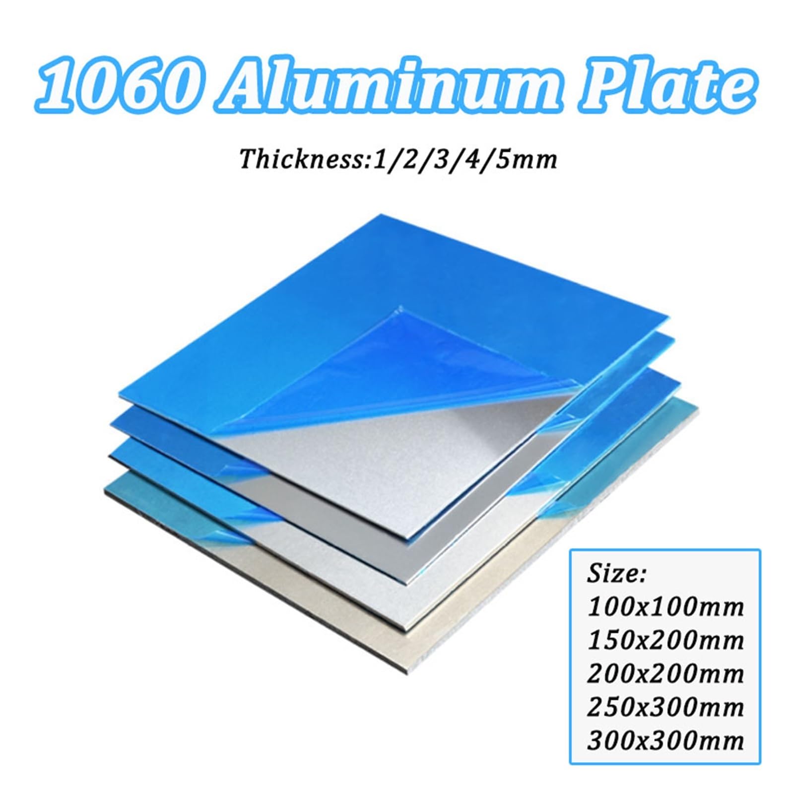 Aluminium-Blech, 1PC Reines Aluminium 1060 Aluminium Flache Platte Blatt Maschinen Teile, DIY Material anzahl Teile Dicke 1mm 2mm 3mm 4mm 5mm(Thick 4mm,300x300mm)