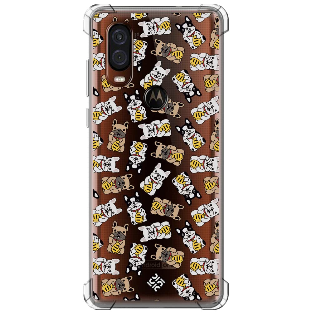 Movilshop Anti-Shock Case for Motorola One Vision Cute Drawing [Lucky Bulldog] Reinforced Corner Silicone 1.5 mm Thick Flexible Transparent Bumper Gel TPU