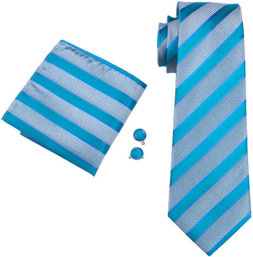 Mens Silk Paisley Striped Check Floral 100% Silk Woven Neck Tie, Pocket Square Hanky Cufflink Set