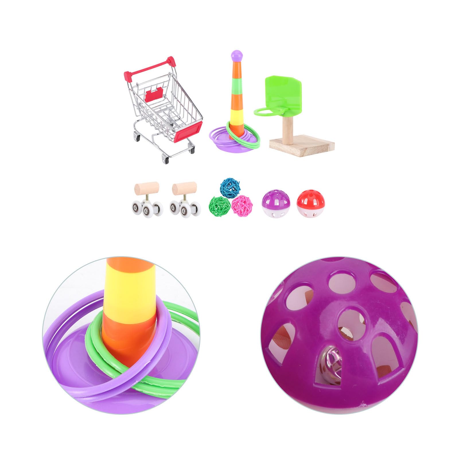 Hohopeti Vogelspielzeug Satz für Wellensittiche mit Kauspielzeug und Plastik Robust und Bissfest Inkl Skateboard Spielzeug und Basketballständer für Vogelkäfige Zufällige Farbe