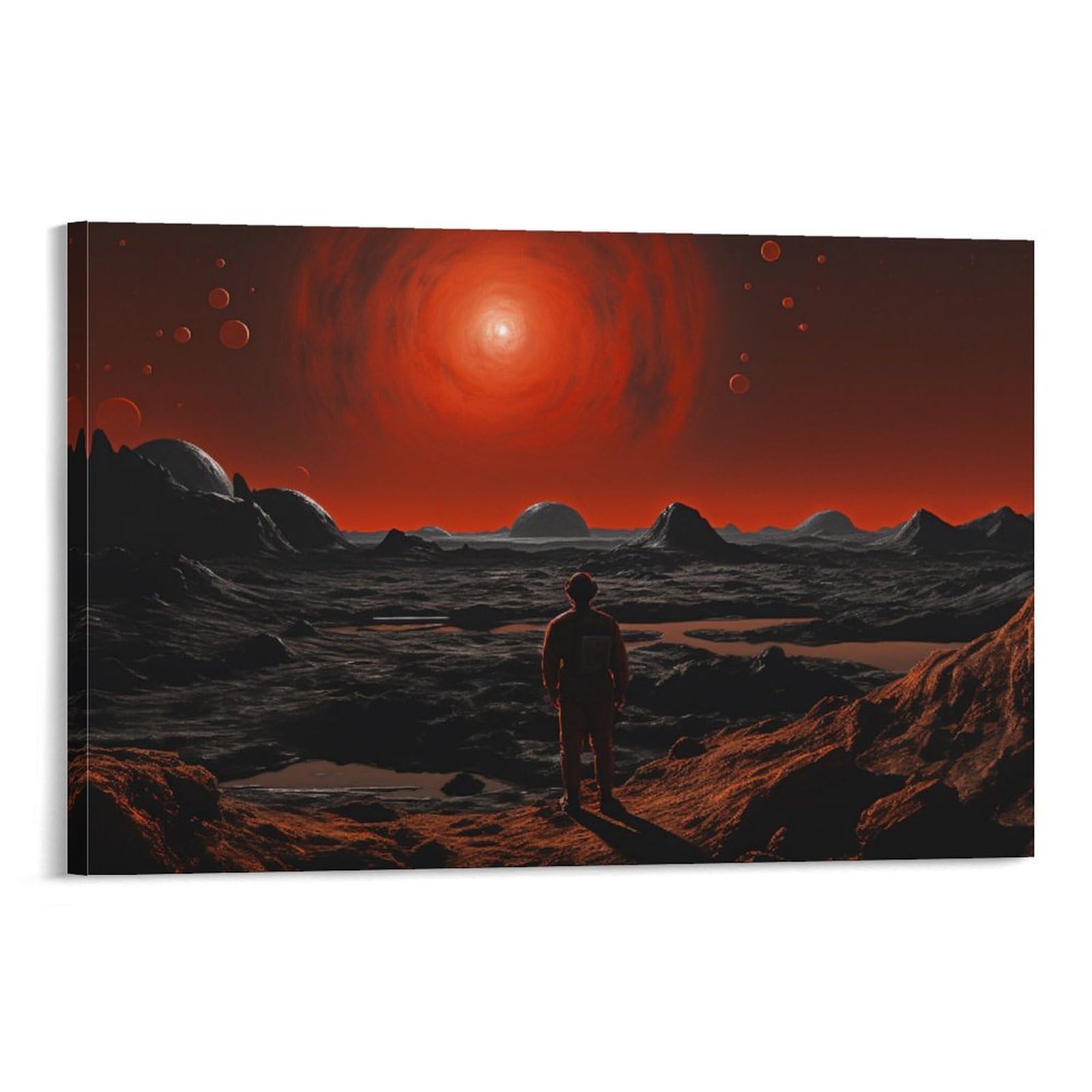 Inquietante spazio deserto tela Wall Art per camera da letto Red Sun Fantascienza Fantasy Wall Decor Poster per camera estetica