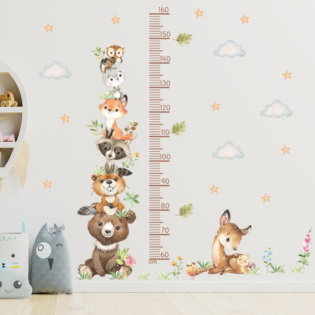 COVPAW Wall Sticker Height Chart Animal Tower Cute Wall Sticker for Children's Room Height Measure Bear Owl Deer Growth Chart Wall Sticker Measuring Tree Wall Sticker Body Size Measuring Wall Sticker