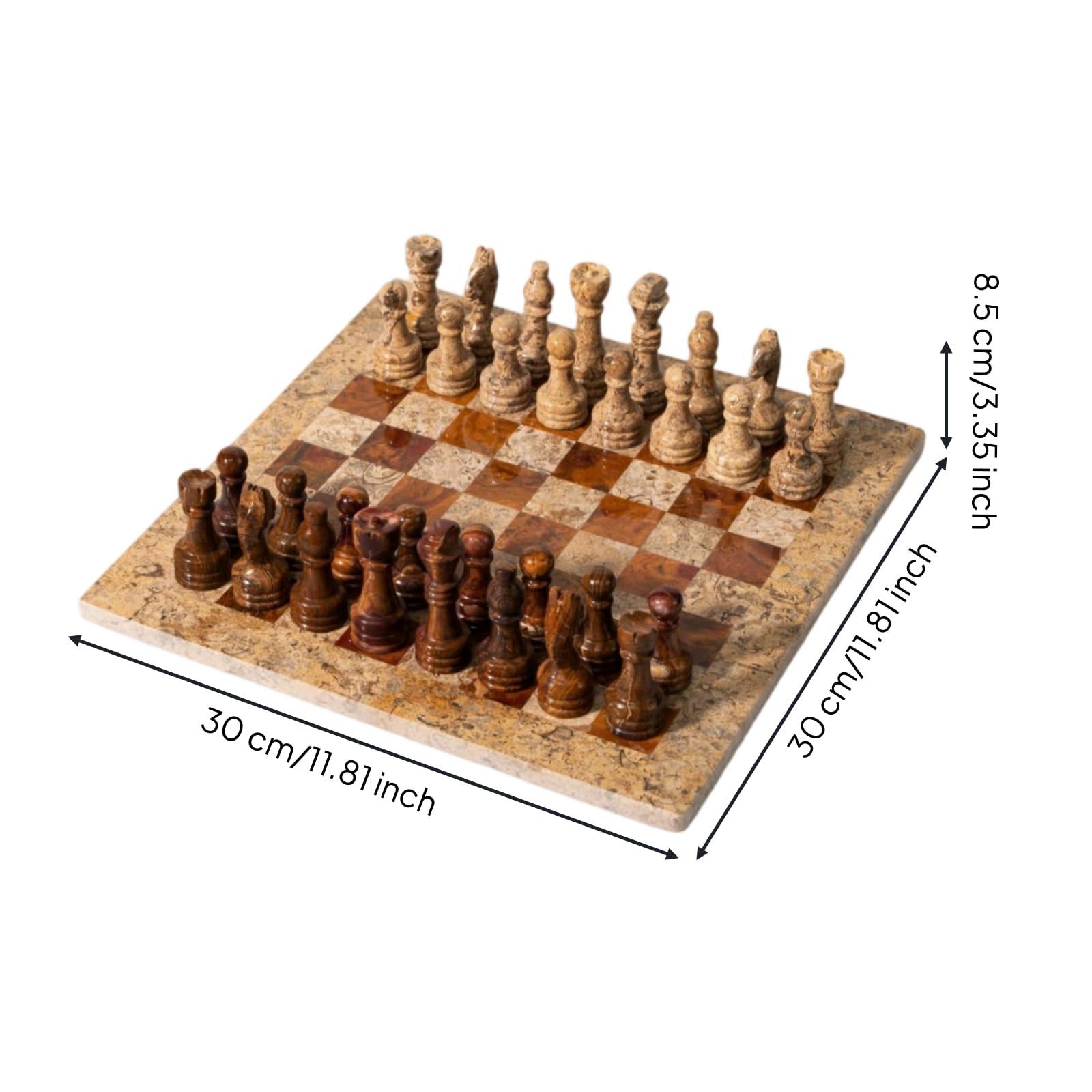 Milageto Scacchiera Decorativa Scacchiera Ornamento Scultura Tavolo Oggetto d'Arredo in Marmo Lavorazione Raffinata con Pezzi, Scacchiera In Pietra Con Pezzi Marroni E Beige G207