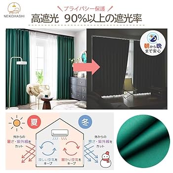 遮光カーテンレースカーテン 125×200×2枚セット Amazon｜NEKOHASHI 遮光カーテン 2枚セット 小窓 レース付 200cm